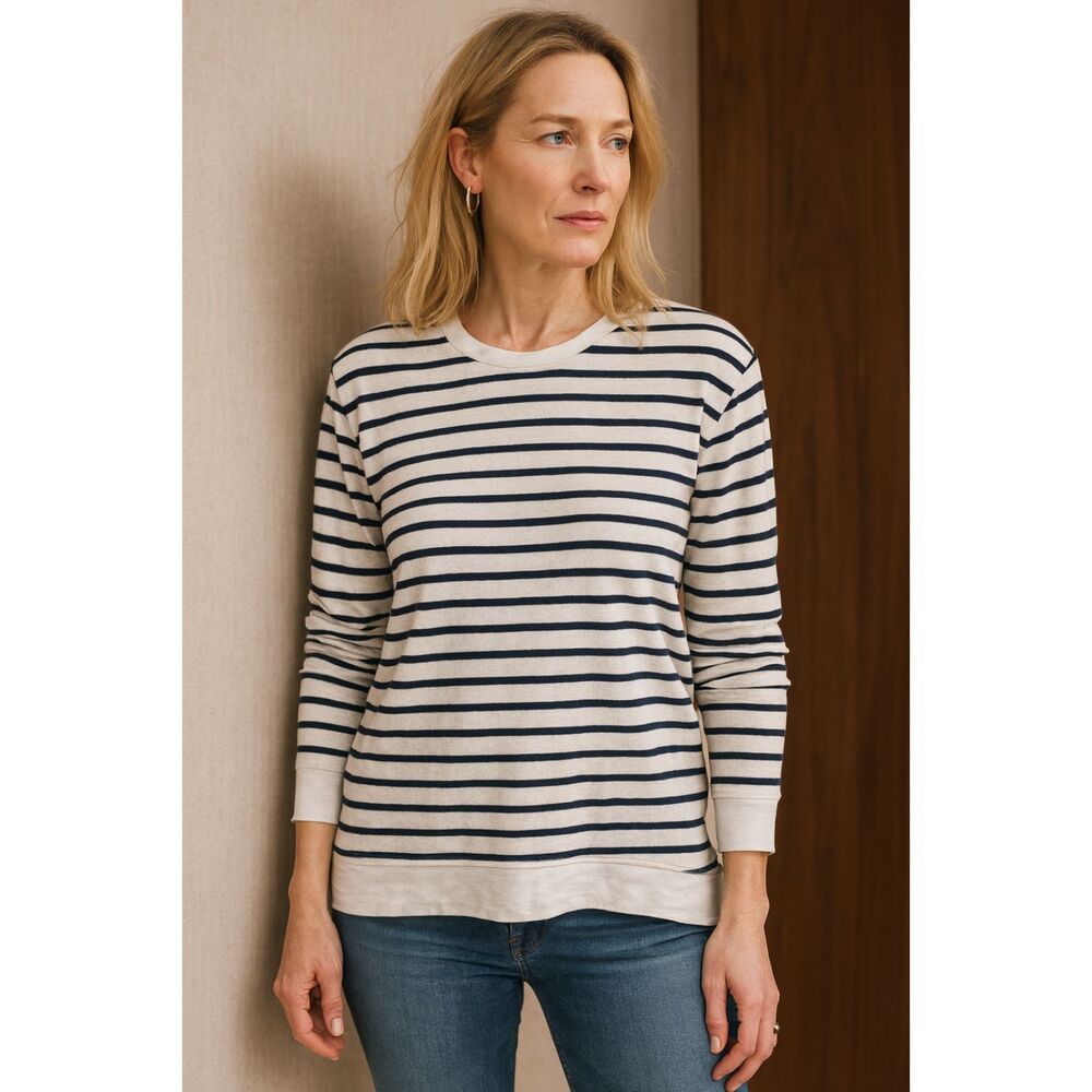FRANK & EILEEN Blue White Stripe Cotton Pullover Sweater Top  Women's Size XS